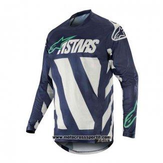 2020 Motocross Ciclismo Maglie Alpinestars Manica Lunga Blu Bianco