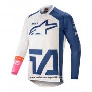 2020 Motocross Ciclismo Maglie Alpinestars Manica Lunga Blu Bianco