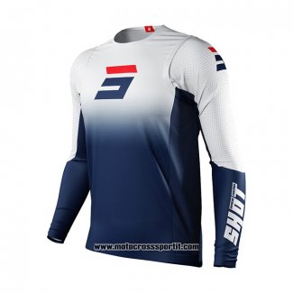 2021 Shot Motocross Ciclismo Maglie Manica Lunga Blu Bianco