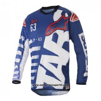 2020 Motocross Ciclismo Maglie Alpinestars Manica Lunga Blu Bianco