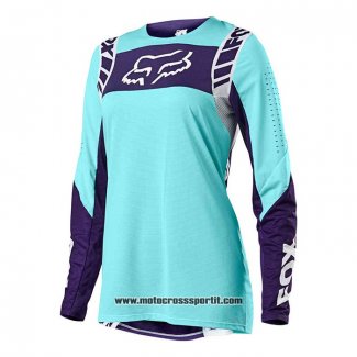 2021 Motocross Ciclismo Donne Maglie FOX Manica Lunga Azzurro Viola