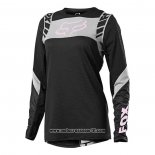 2021 Motocross Ciclismo Donne Maglie FOX Manica Lunga Nero Grigio