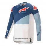 2020 Motocross Ciclismo Maglie Alpinestars Manica Lunga Blu Bianco