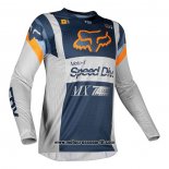 2020 Motocross Ciclismo Maglie FOX Manica Lunga Spento Blu Bianco