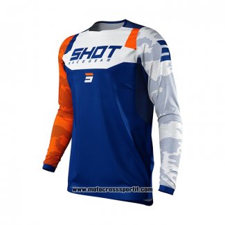 2021 Shot Motocross Ciclismo Maglie Manica Lunga Arancione Blu