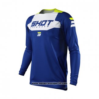 2021 Shot Motocross Ciclismo Maglie Manica Lunga Blu Bianco